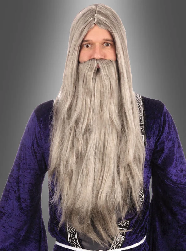 Zauberer Bart Lang Grau Mit Perücke 1 Zauberer Bart Lang Grau Mit Perücke