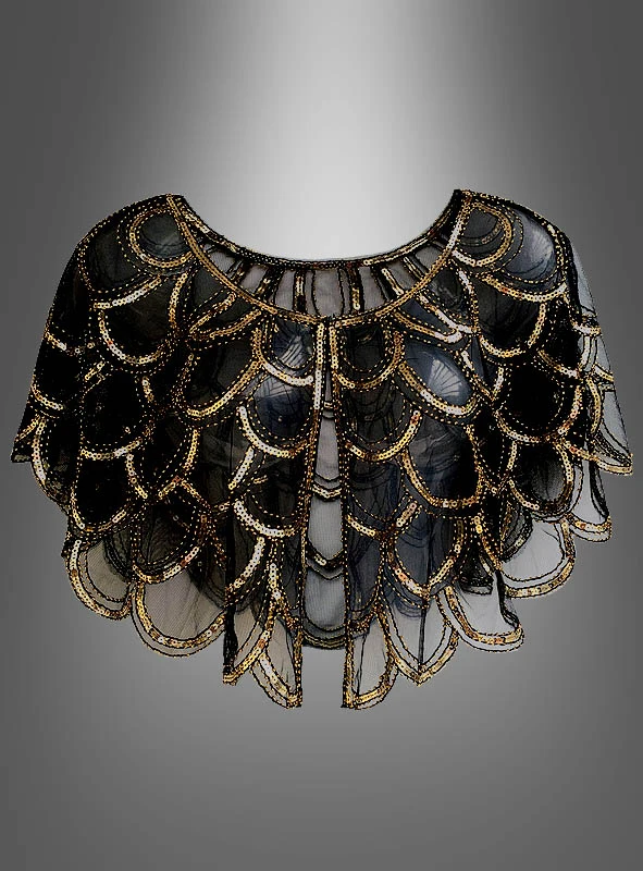 Golden Twenties Cape Für Damen Schwarz-gold 1 Golden Twenties Cape Für Damen Schwarz-gold