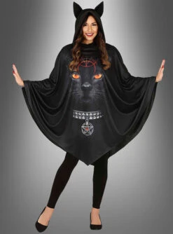 Poncho Schwarze Katze Mit Kapuze