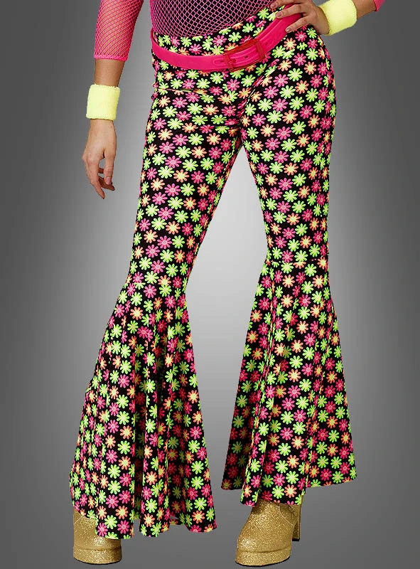 Elastische Schlaghose Mit Blumenmuster Neon 1 Elastische Schlaghose Mit Blumenmuster Neon