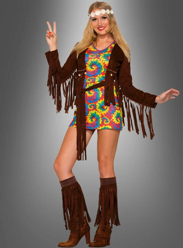 Hippiekostüm Mit Fransenbolero Damen 1 Hippiekostüm Mit Fransenbolero Damen