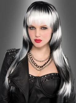 Damenperücke Schwarz Weiß Hexe