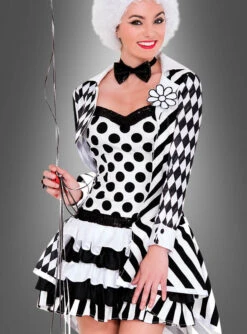 Harlekin Dame Komplettkostüm -Feiertag Party Laden puenktchenkleid clown schwarz weiss 72d065eb9b 3
